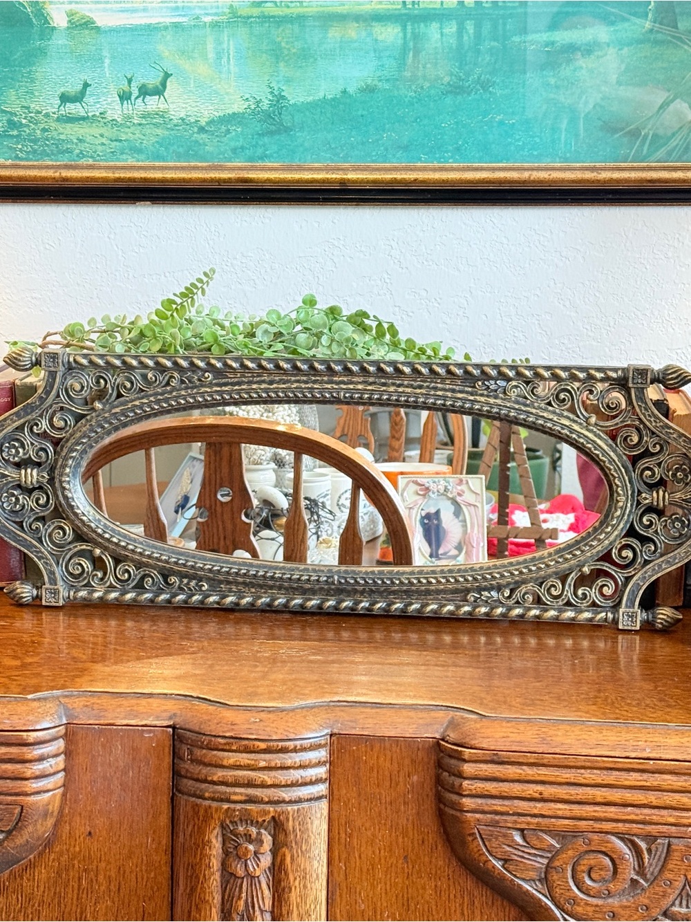 Vintage Homco Filigree MIRROR 25”x8,5” Ornate Black Gold Hollywood Glamour USA - Picture 9 of 15